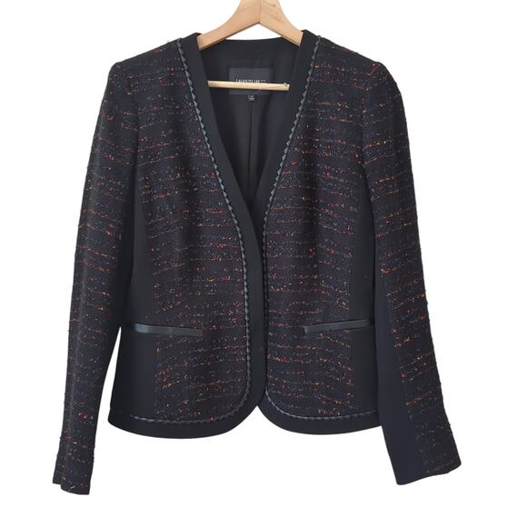 Lafayette 148 New York Blazer Women 6 Tweed Knit Leather Trim Blazer Coat Jacket - Picture 1 of 6